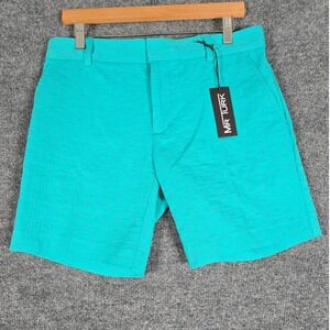 NEW MR TURK Lawrence Shorts Teal Embossed Geometric Pattern Mens Size 30